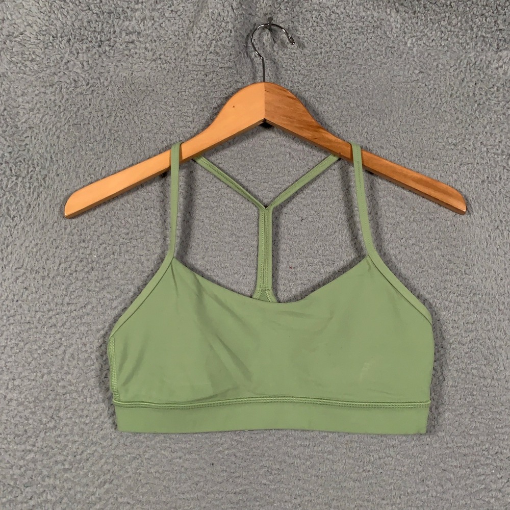 Lululemon Flow Y Bra Nulu Sports Bra Women's 8 Green Yoga Racerback Workout